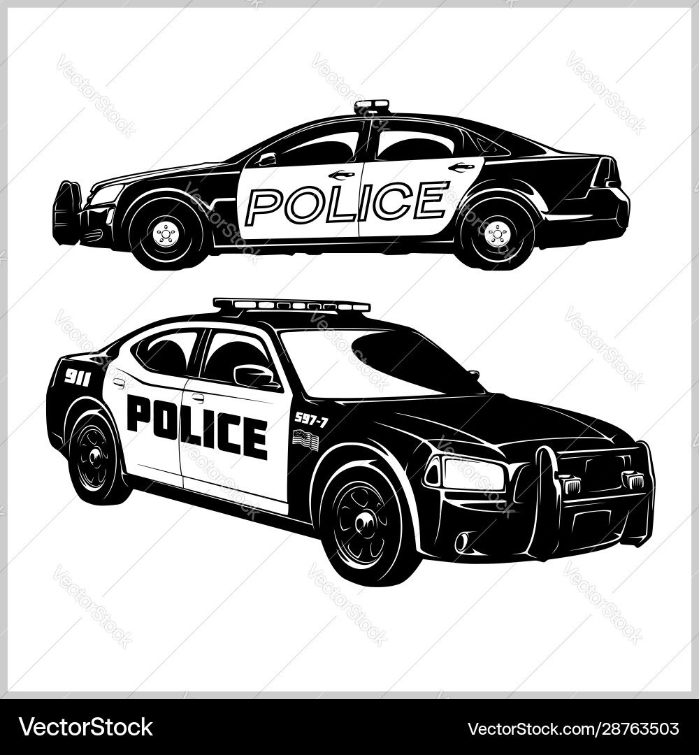 2 police cars isolated on white - set 2 police cars isolated on white - set Vector Image
