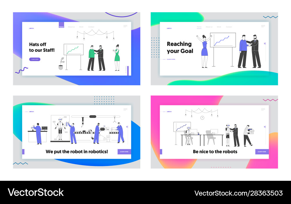 Automation people and robots working in office Automation people and robots working in office vector image
