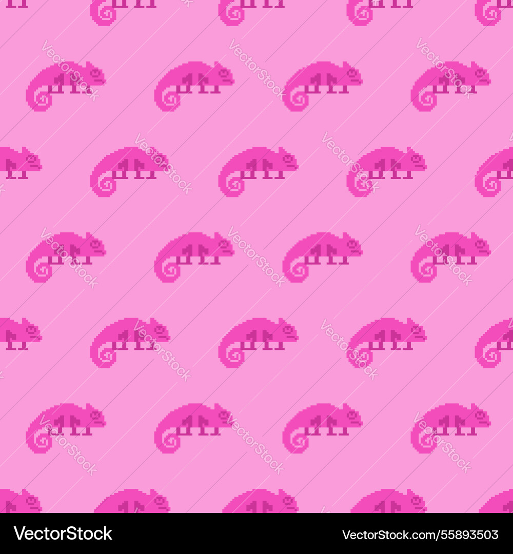 Chameleon pixel art pattern seamless 8 bit vector image