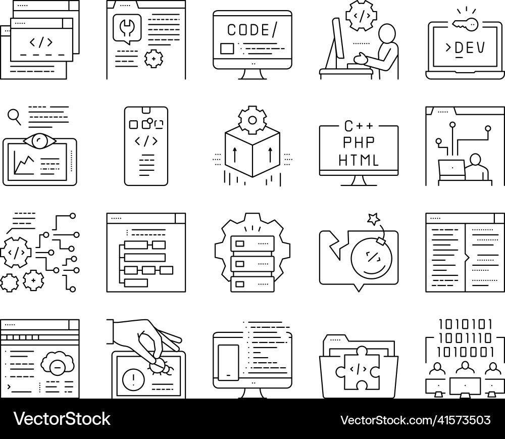 Code Occupation Icons - Dev & Programmer vector image