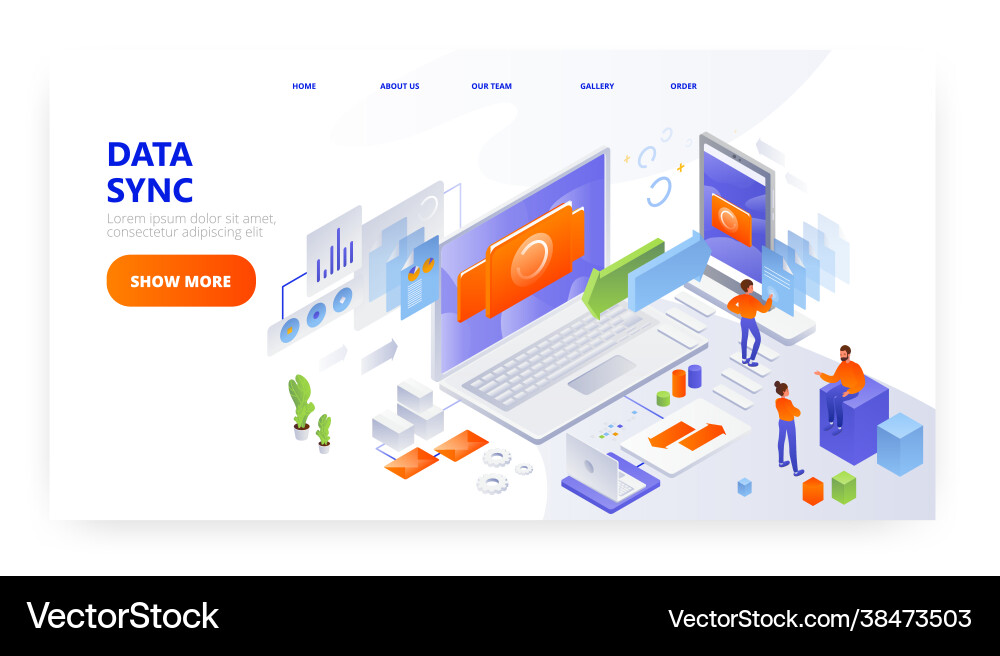 Data sync landing page design website banner vector image