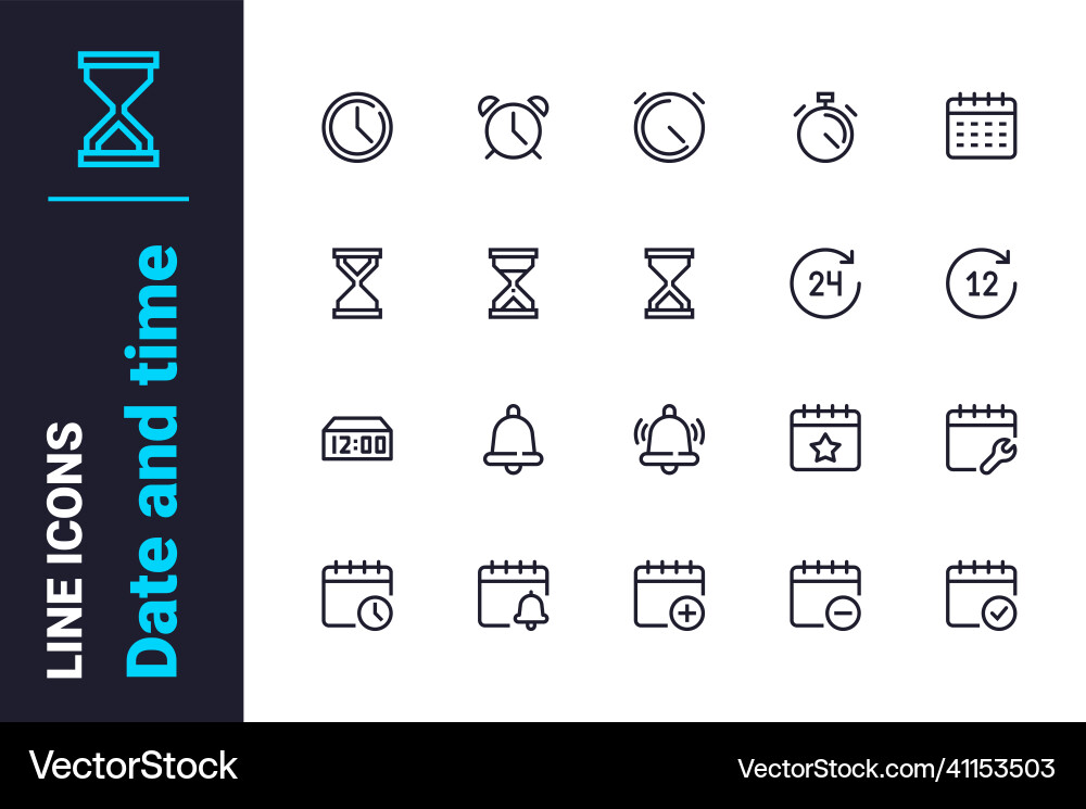Date and time related symbols icons set Date and time related symbols icons set vector image