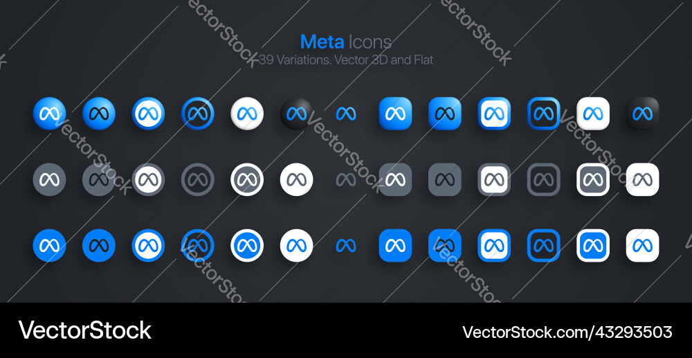 Meta icon set modern 3d and flat in different vector image