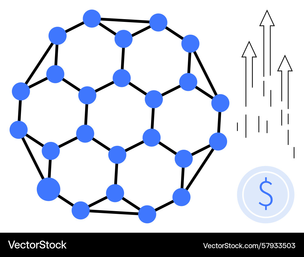 Network node system with growth arrows Vector Image