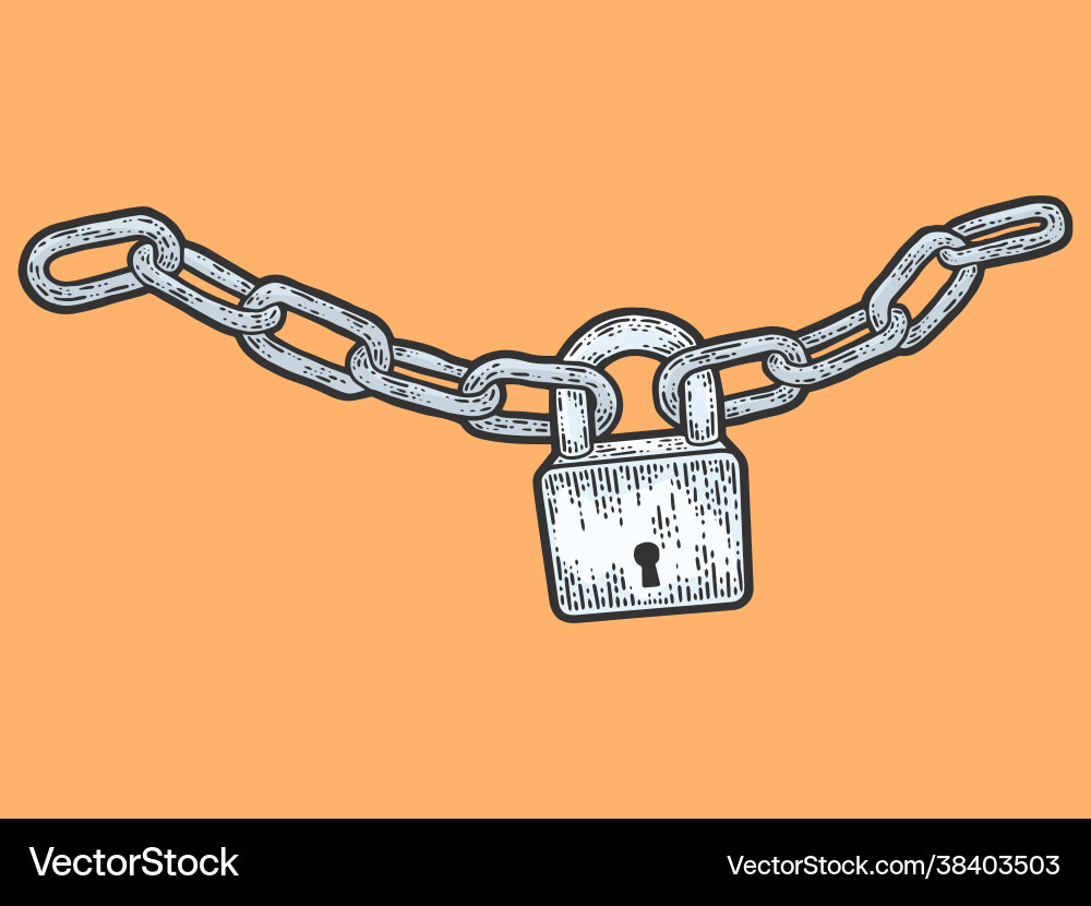 Padlock connected chain color sketch scratch vector image