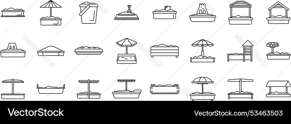 Sandbox icons set in thin line Sandbox icons set in thin line vector image
