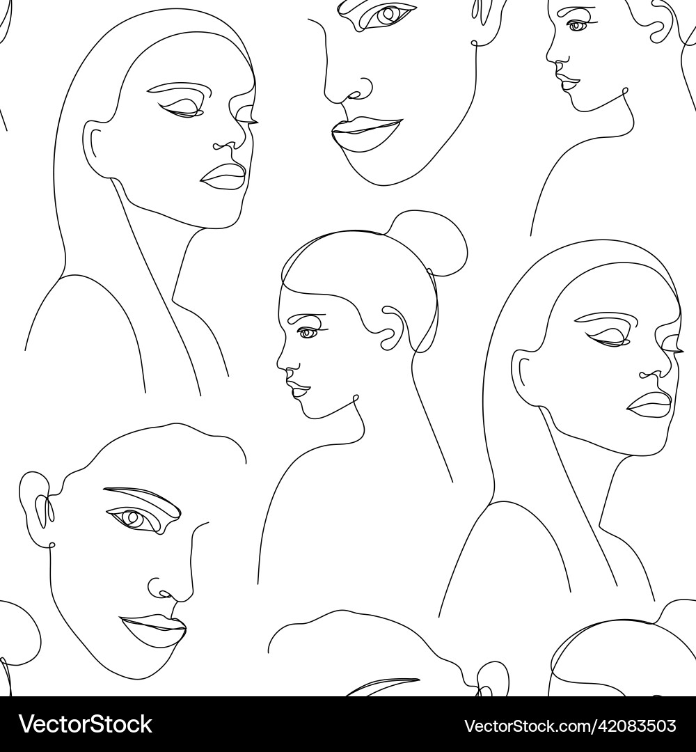 Seamless pattern continuous line art vector image