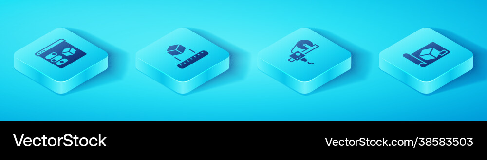 Set isometric 3d printer cube graphing Vector Image