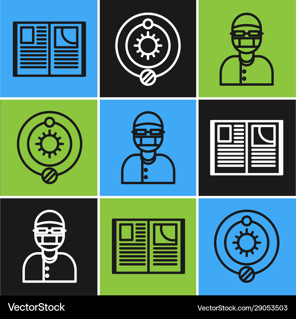 Set line open book assistant and solar system Set line open book assistant and solar system vector image