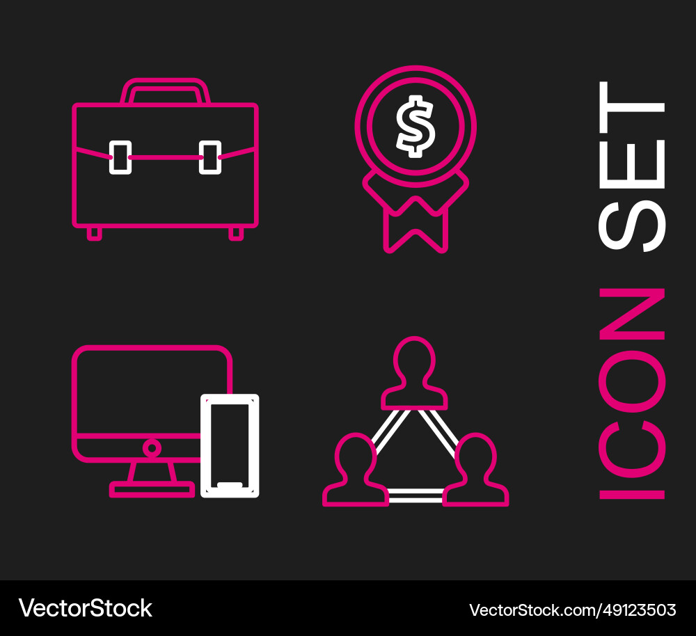 Set line project team base computer monitor Set line project team base computer monitor vector image