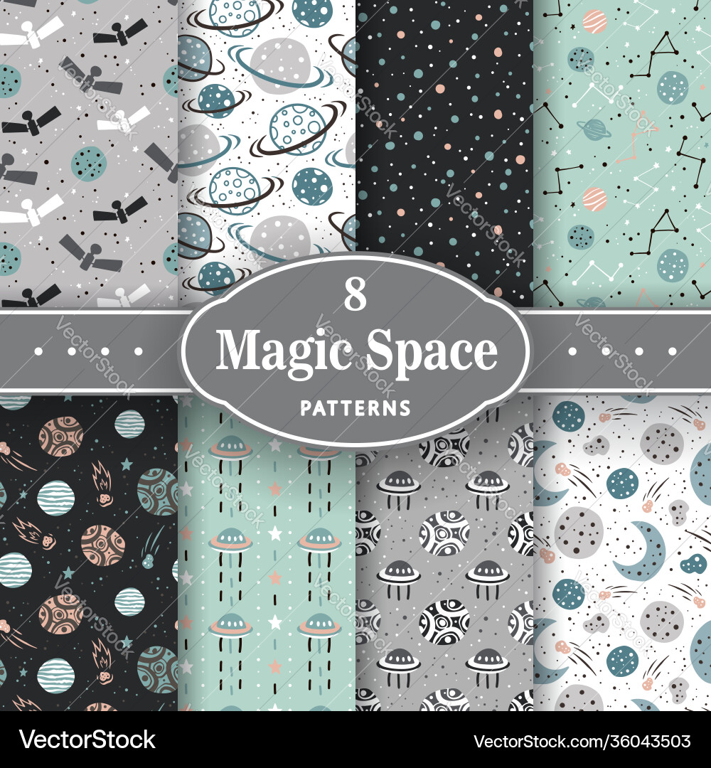 Set space seamless patterns cosmos or universe vector image