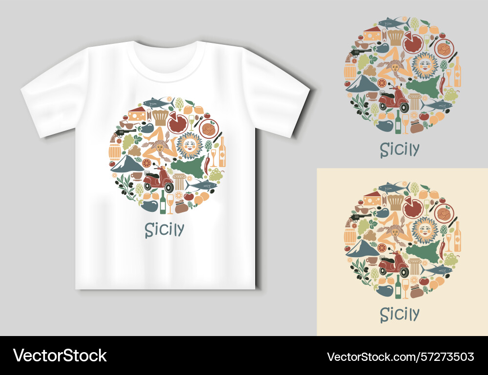 Sicily round design with local symbols Sicily round design with local symbols vector image