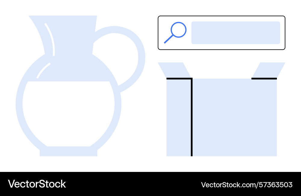 Transparent jug open box and search bar Transparent jug open box and search bar Vector Image
