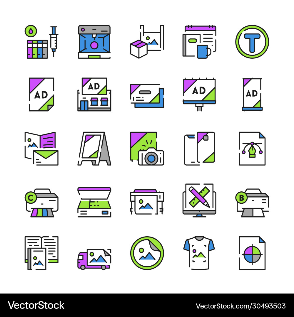 Typography symbols color linear icon set vector image