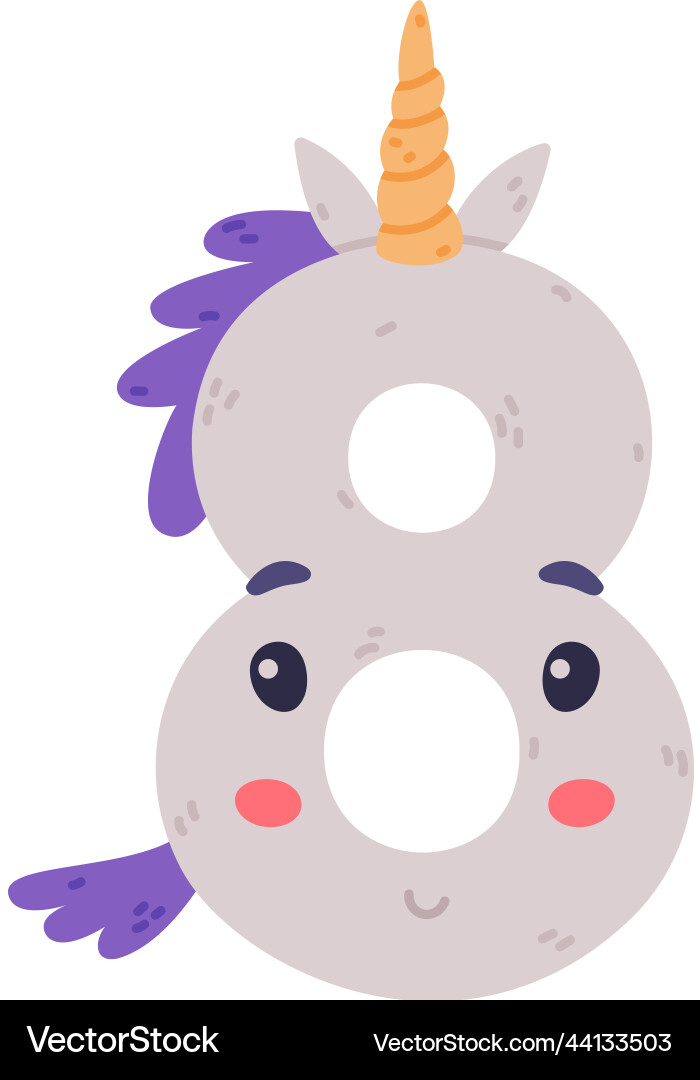 Unicorn cute number eight or numeral with smiling Unicorn cute number eight or numeral with smiling vector image