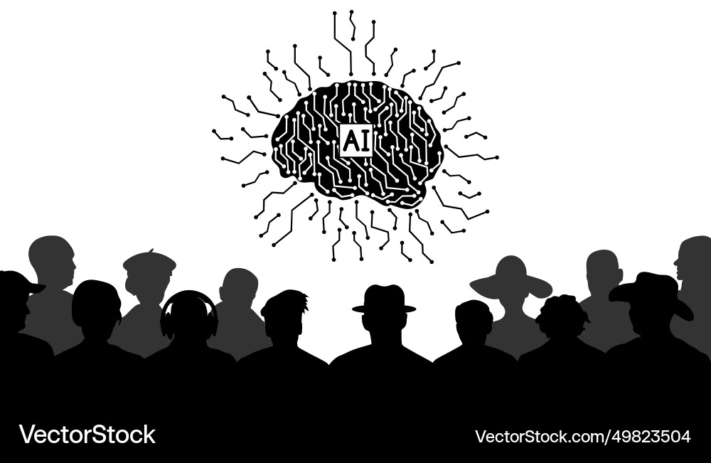 Artificial intelligence and crowd of spectators Artificial intelligence and crowd of spectators vector image