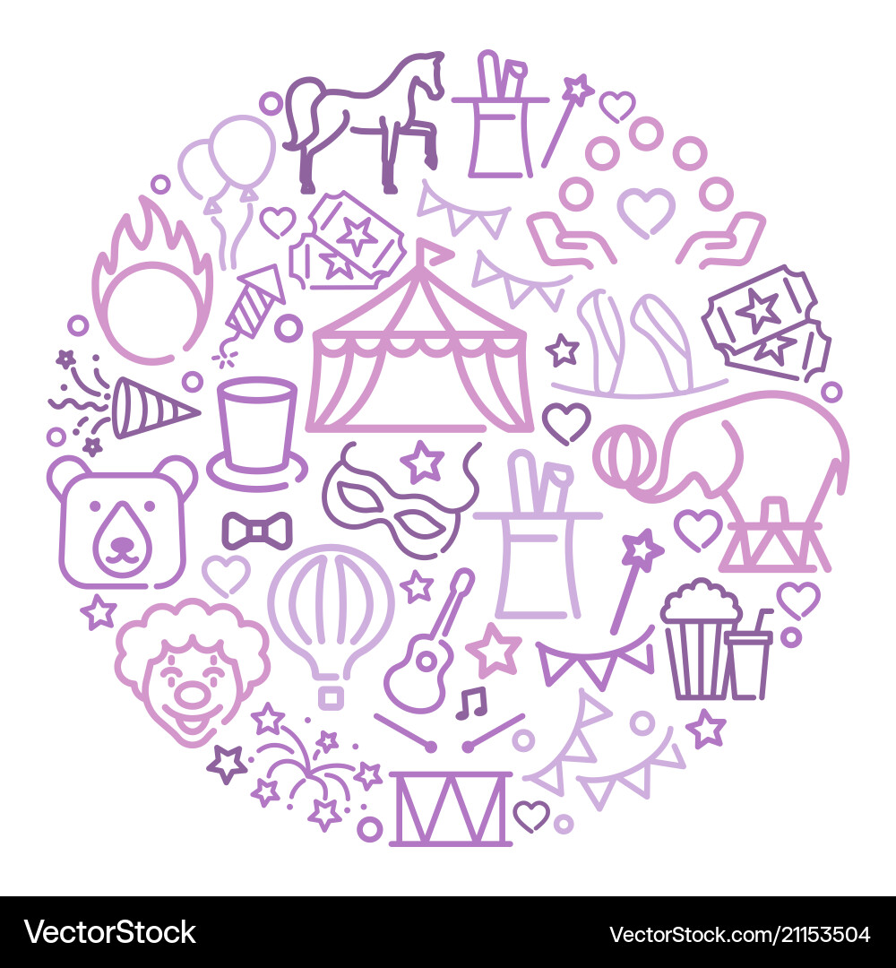 Circus icons set in linear style the form vector image