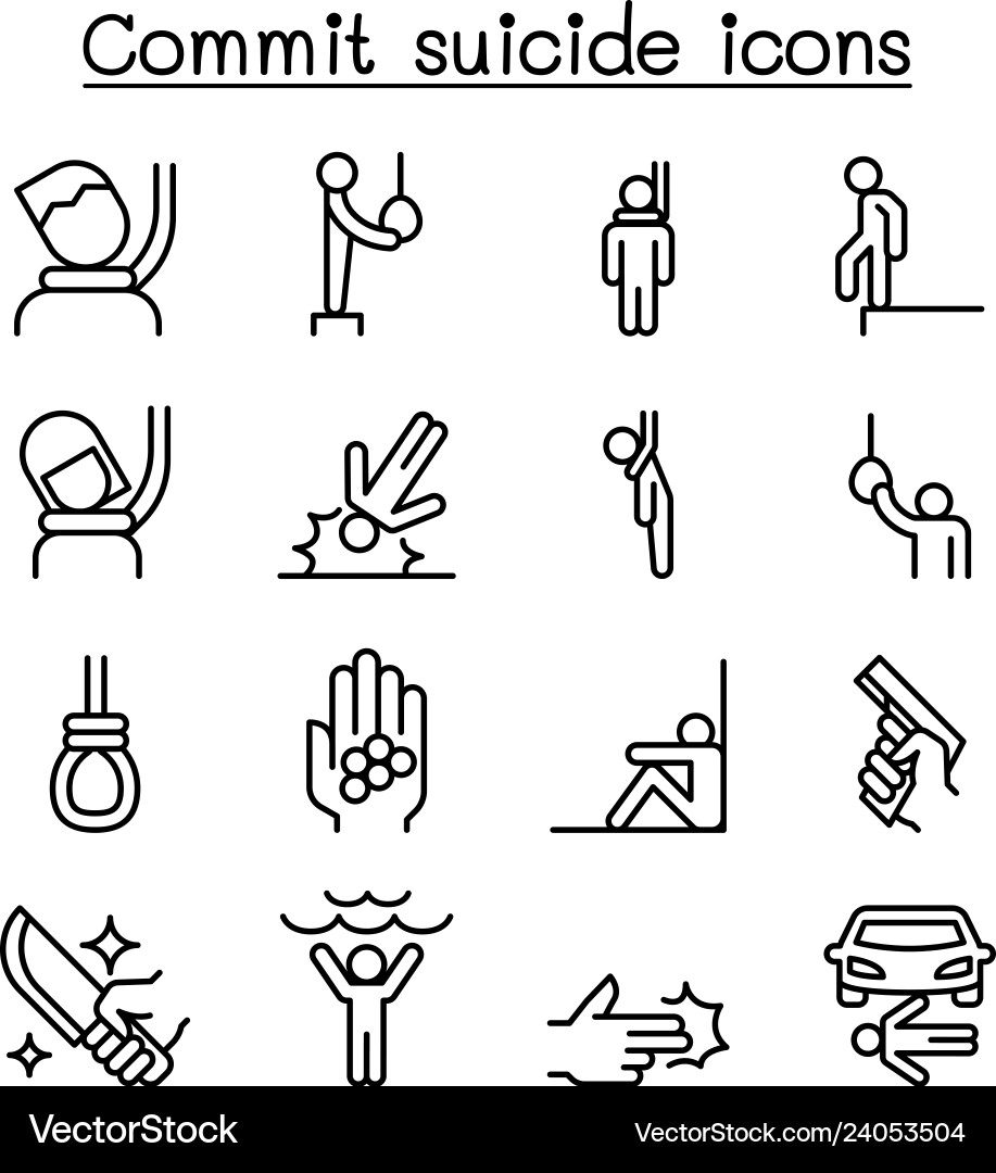 Commit suicide icon set in thin line style Commit suicide icon set in thin line style vector image