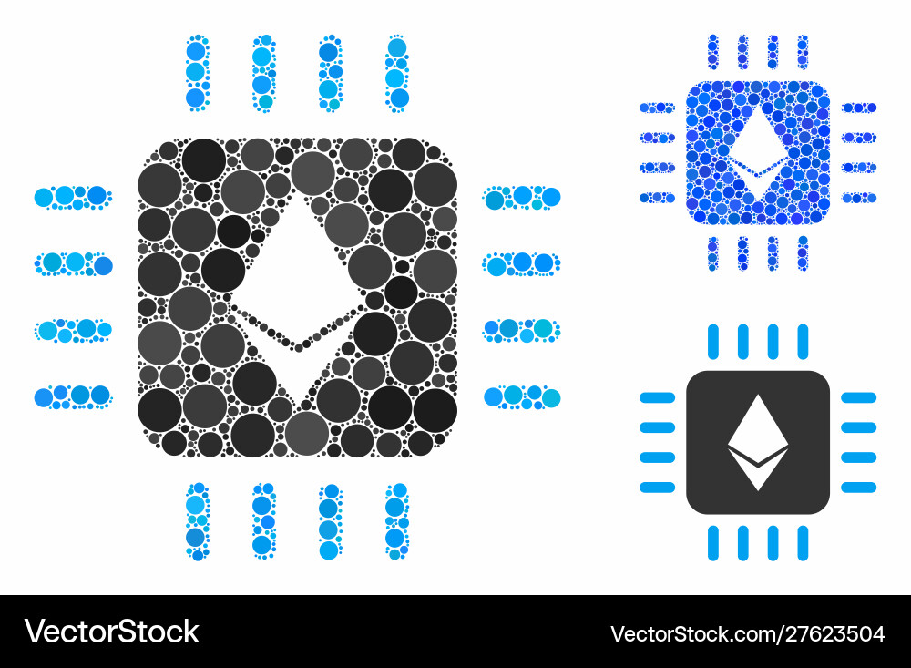 Ethereum processor chip mosaic icon circle dots Ethereum processor chip mosaic icon circle dots vector image