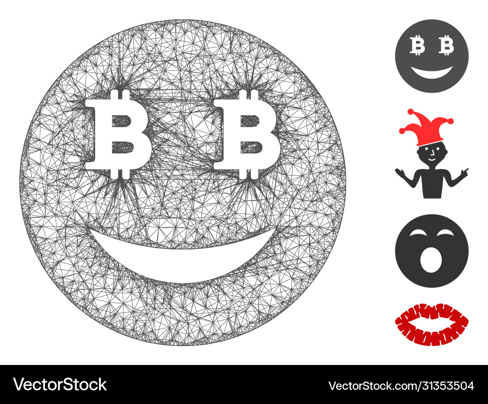 Glad bitcoin smiley web mesh vector image