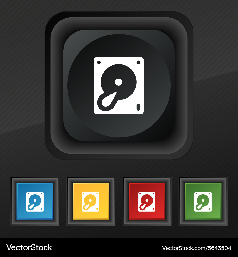 Hard disk and database icon symbol set of five vector image