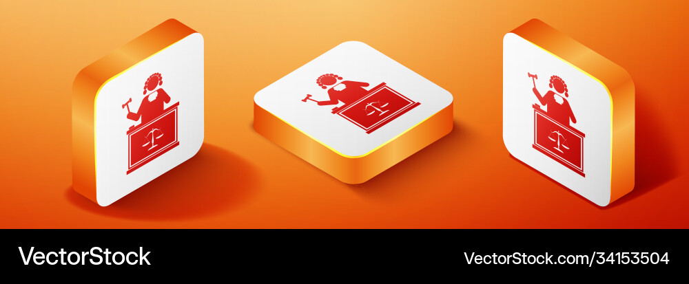 Isometric judge with gavel on table icon isolated Vector Image