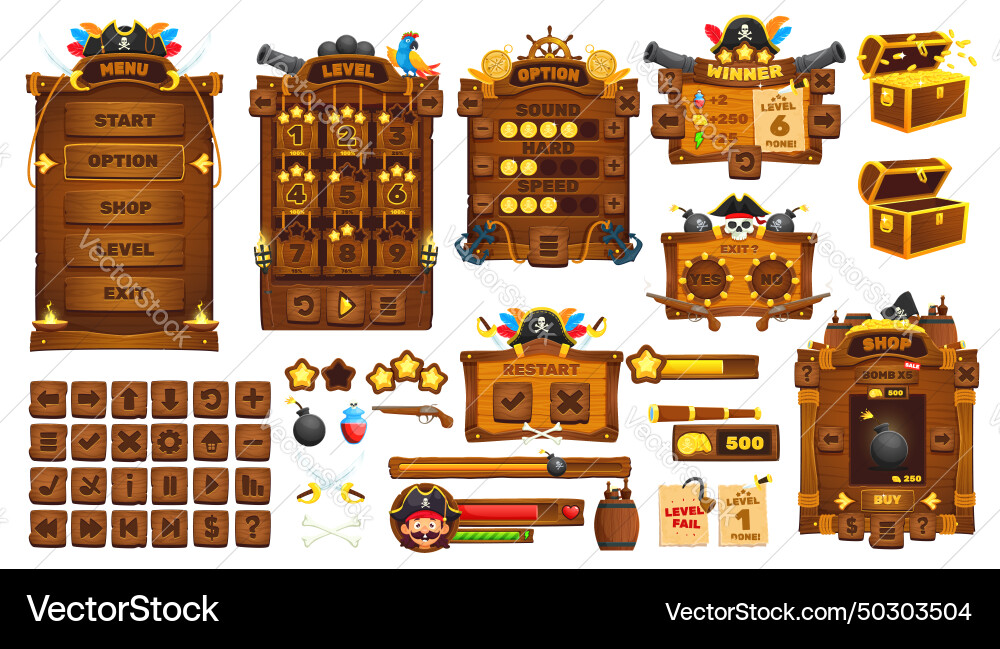 Pirate Game UI Elements vector image