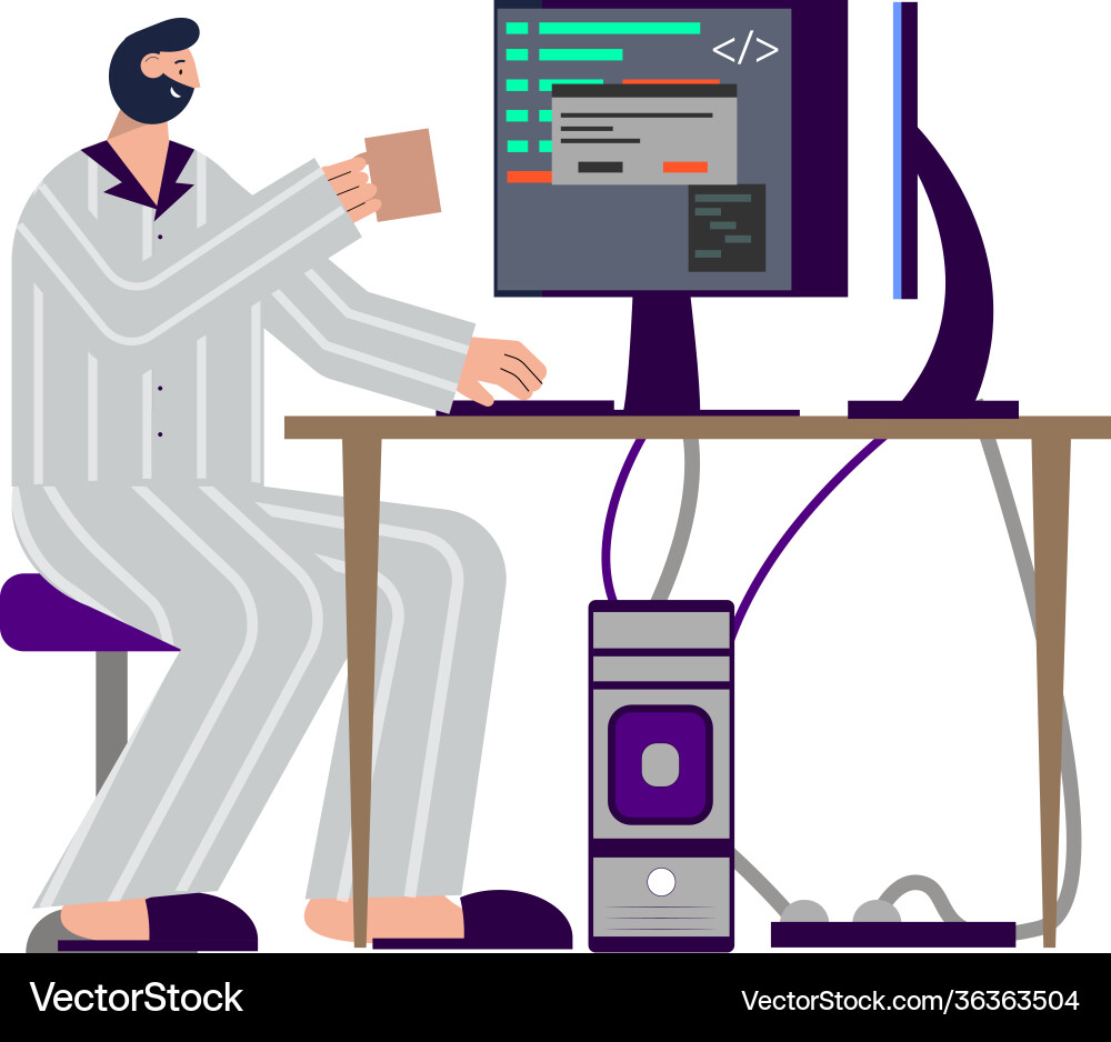 Programmers desktop workplace composition Programmers desktop workplace composition vector image