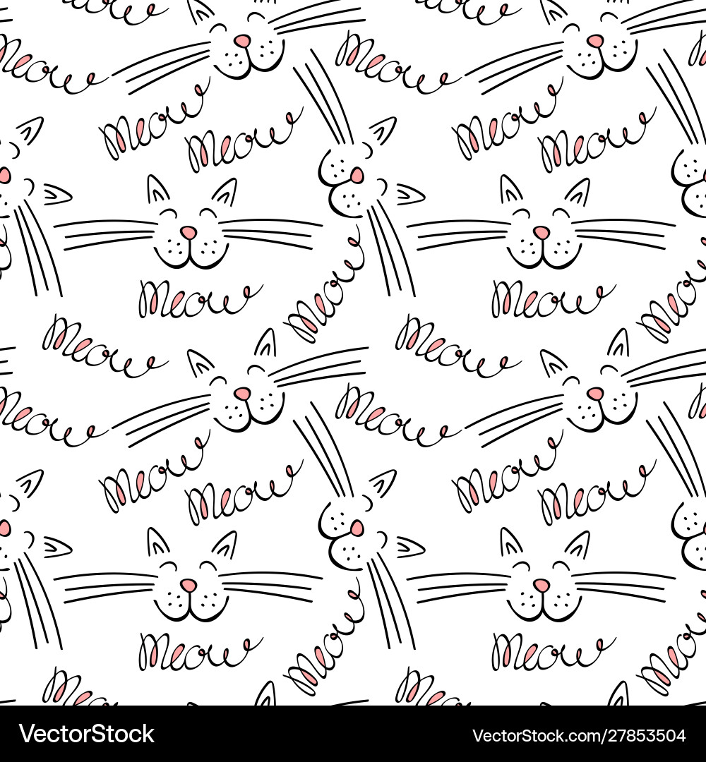 Seamless pattern with meow lettering and cat face Seamless pattern with meow lettering and cat face vector image