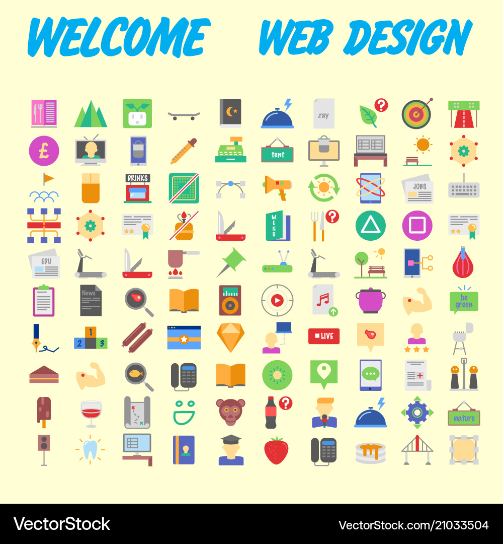 Set of 100 flat web icons on following themes vector image