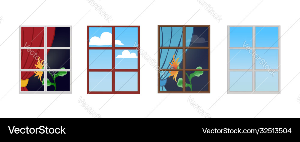 Set window frames with flower on windowsill Vector Image