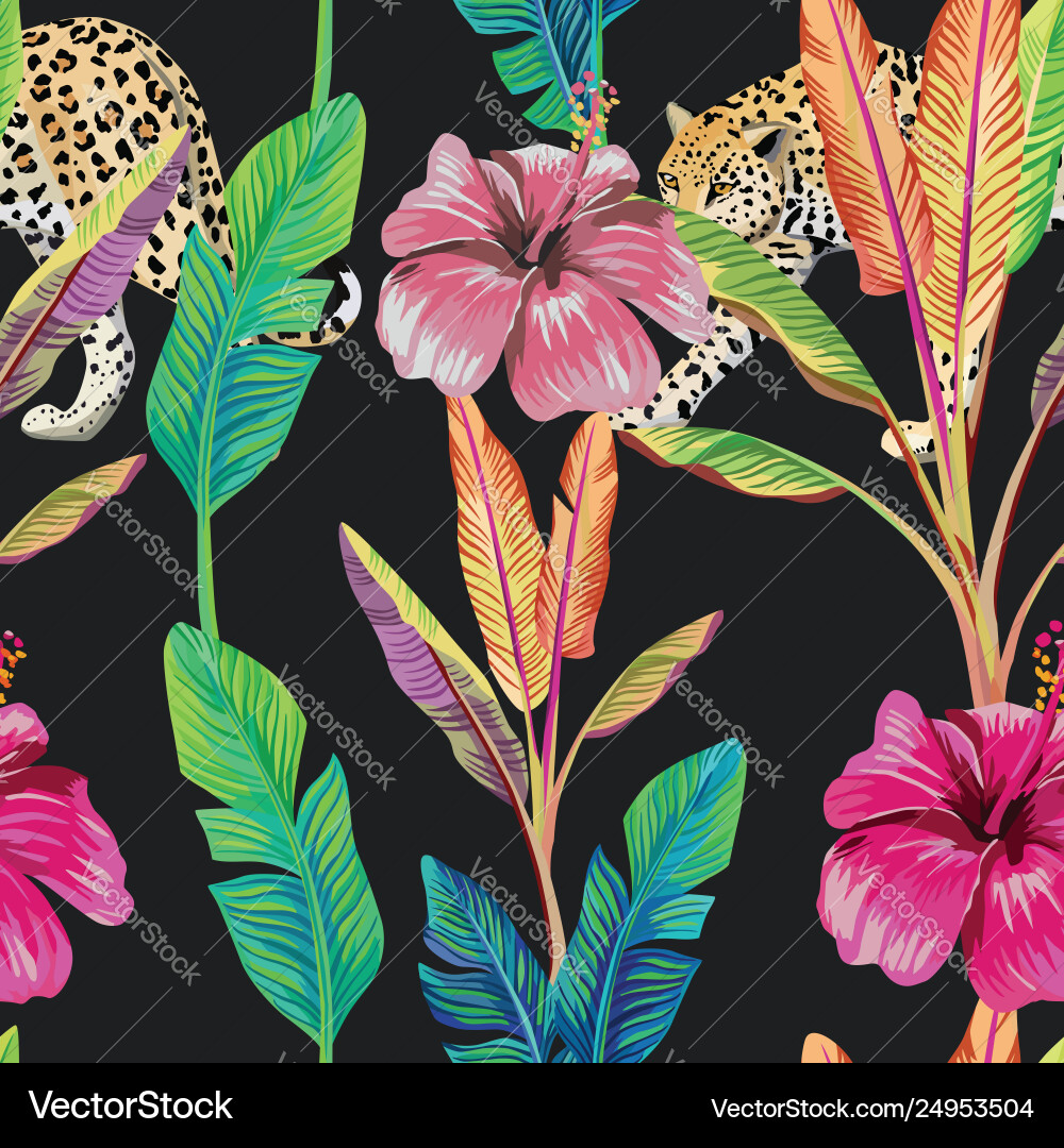 Tropical Leopard Hibiscus Pattern Vector Image