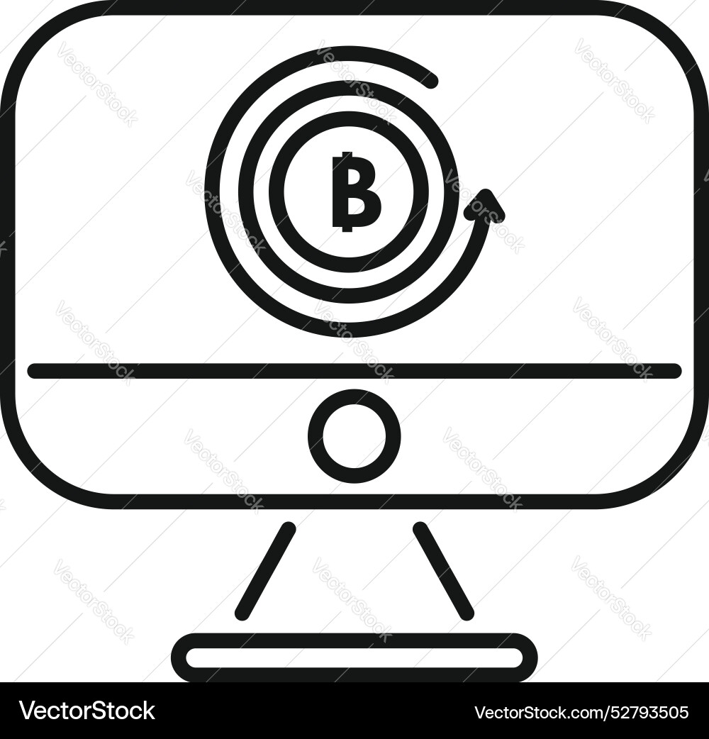 Computer showing bitcoin cryptocurrency rotating Computer showing bitcoin cryptocurrency rotating vector image