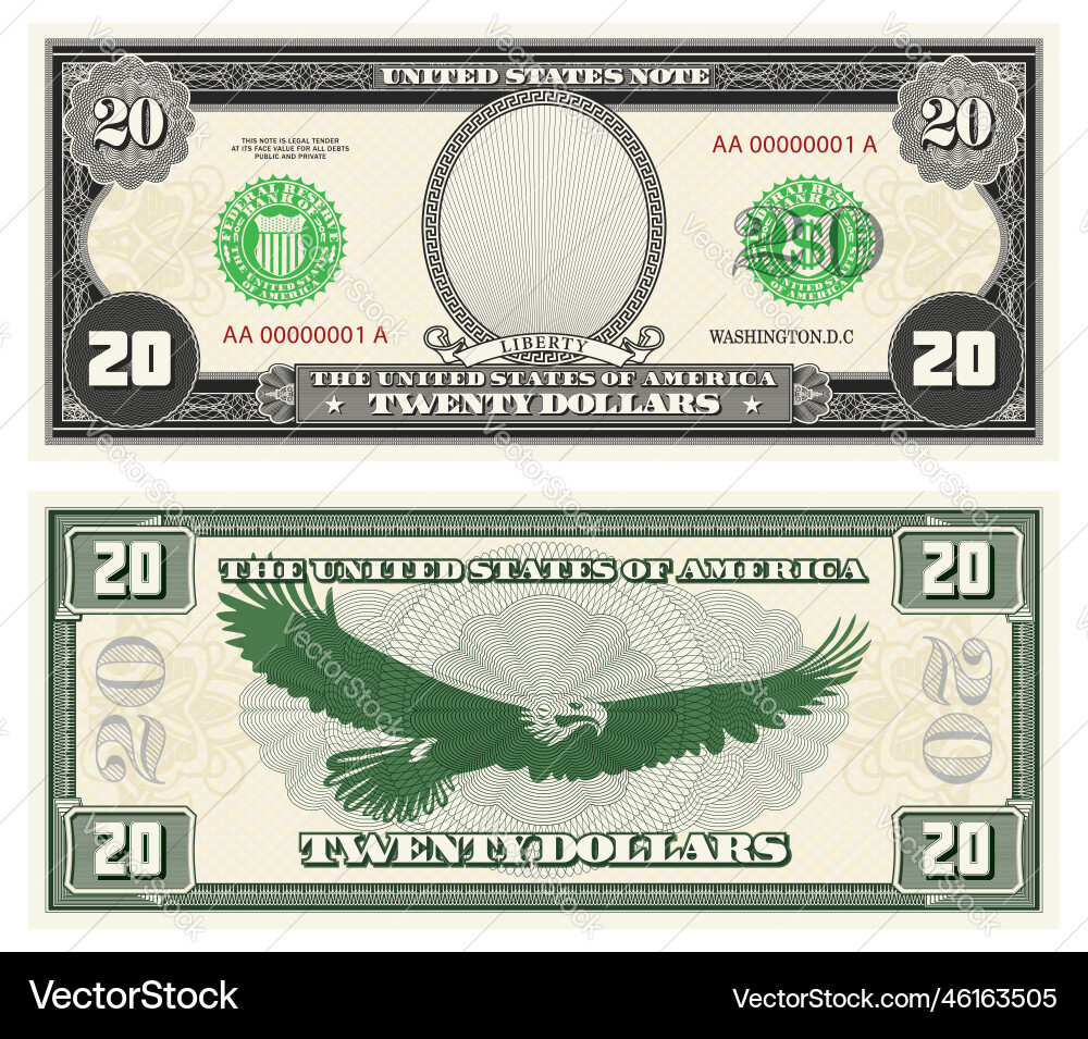 Gray banknote obverse and green reverse 20 vector image