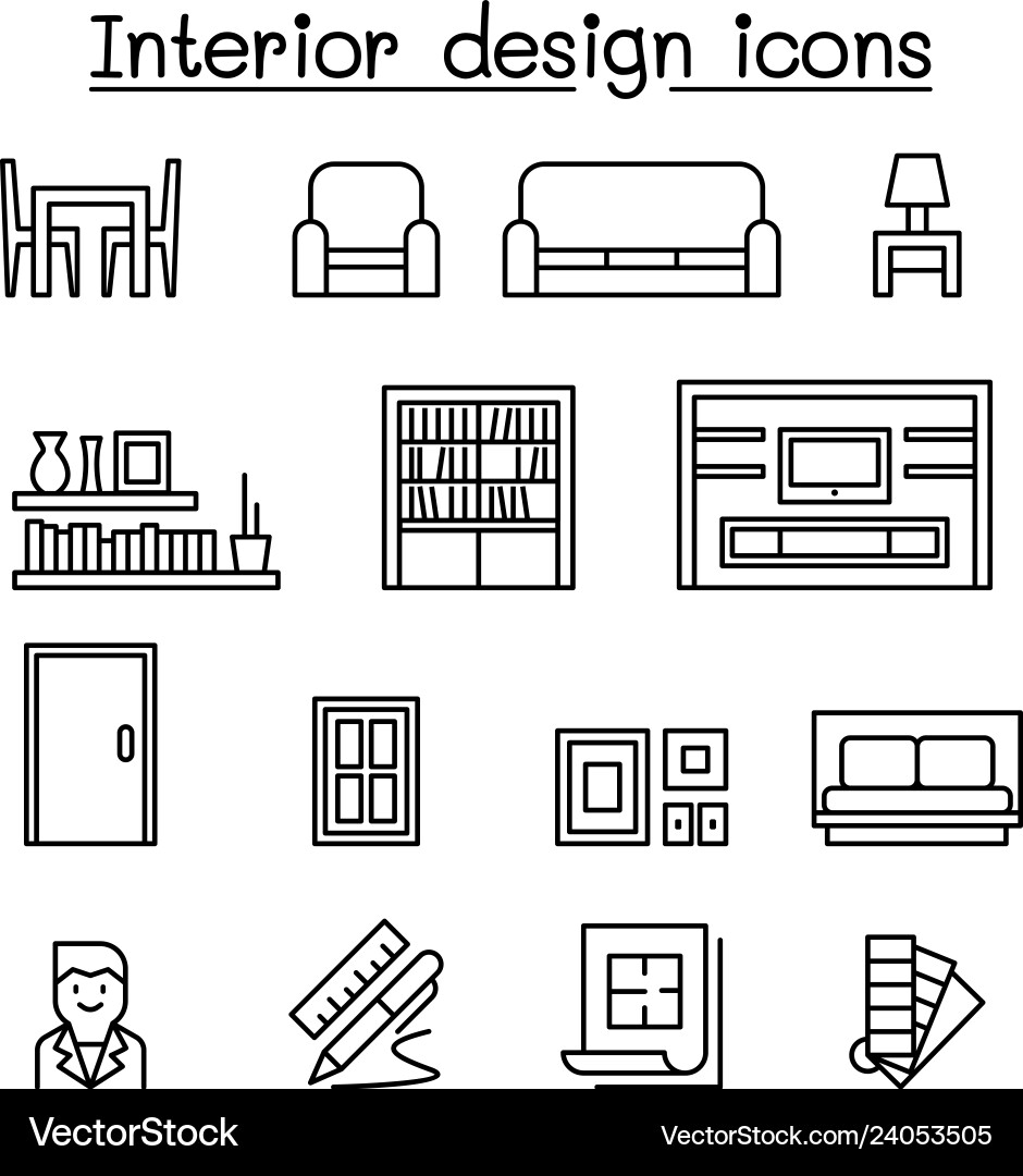 Interior design house improvement icon set