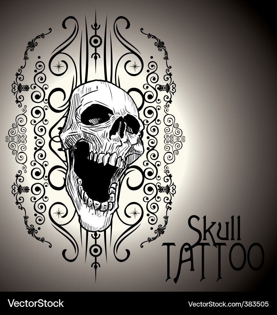 Ornate Skull Tattoo Vector Image