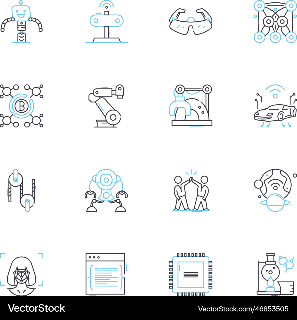 Robotics industry linear icons set automation ai Robotics industry linear icons set automation ai vector image