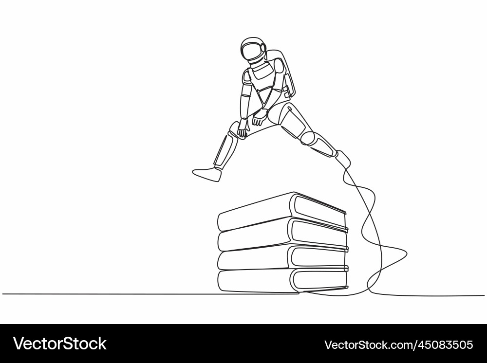 Single continuous line drawing astronaut jump Single continuous line drawing astronaut jump Vector Image