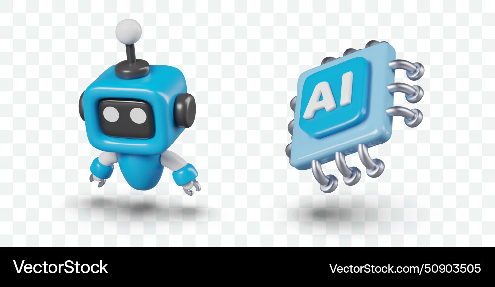 Small blue robot processor with ai sign set Small blue robot processor with ai sign set vector image