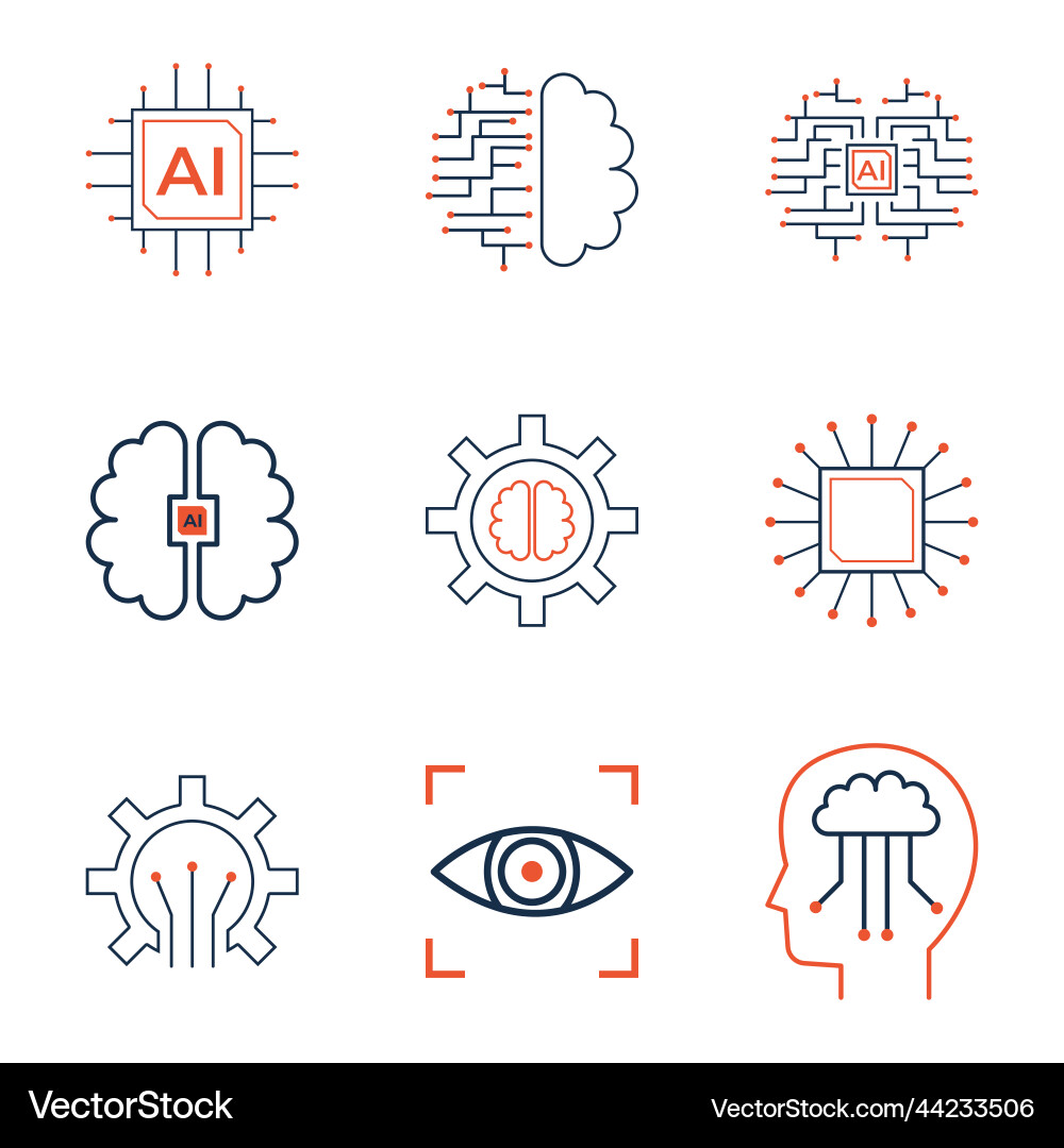 Ai icon set line art style machine learning Ai icon set line art style machine learning vector image