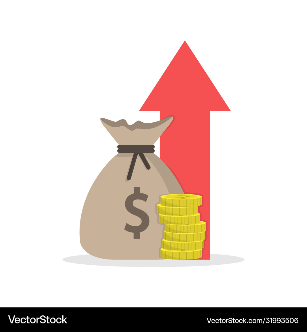 Bag and a stack coins with an up arrow simple Bag and a stack coins with an up arrow simple vector image