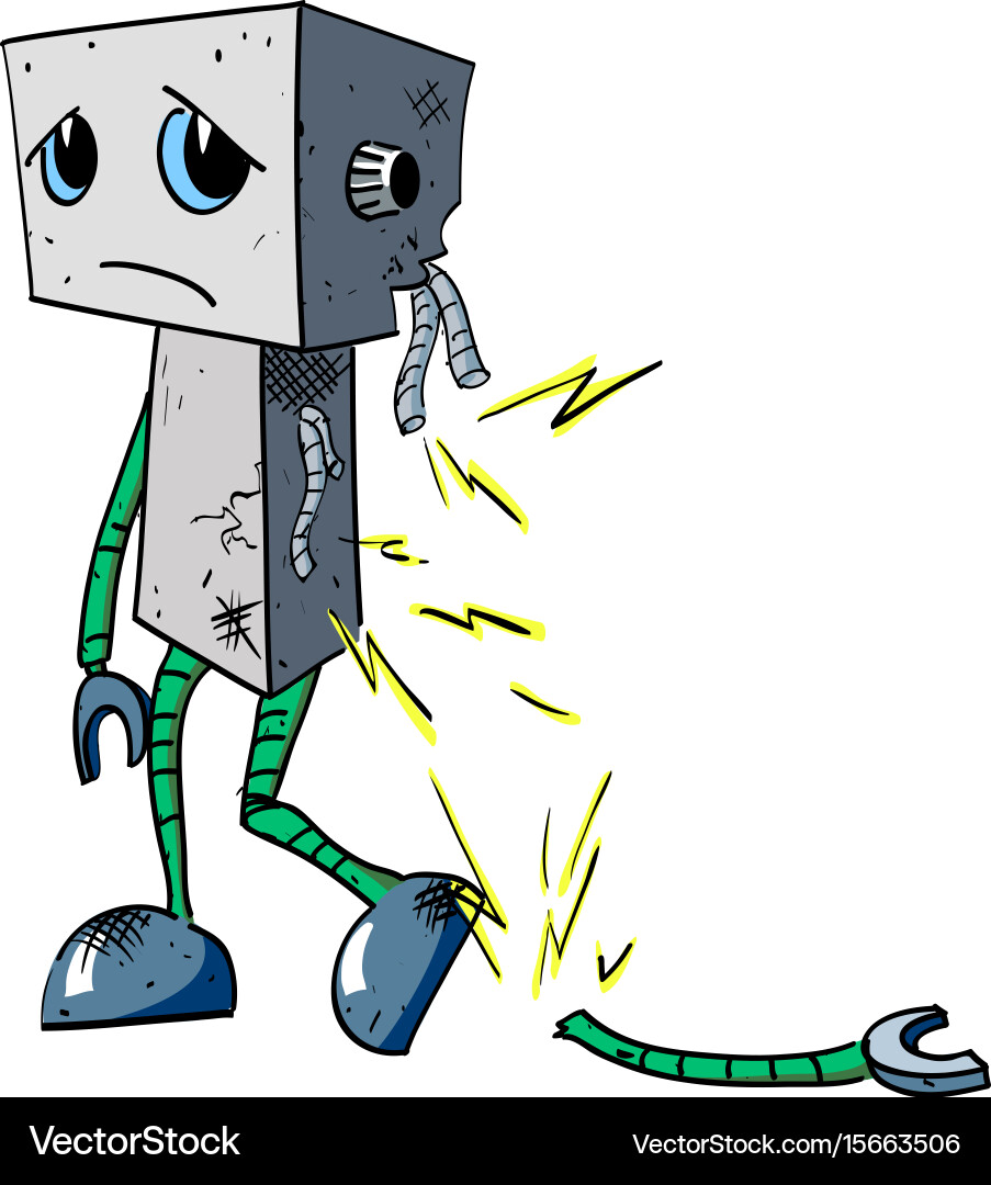 Cartoon image of broken robot Vector Image