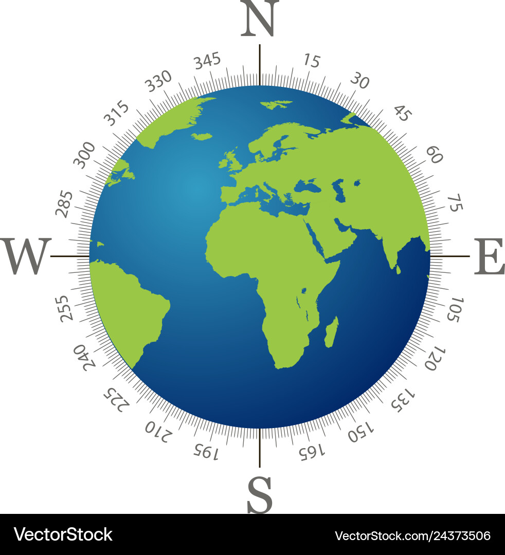 Compass with world map and white background Compass with world map and white background vector image