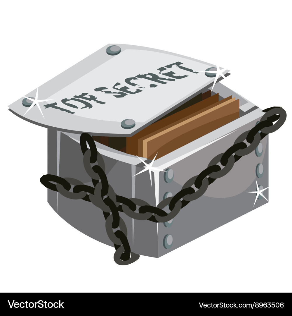 Open secret box with chain and documents inside vector image
