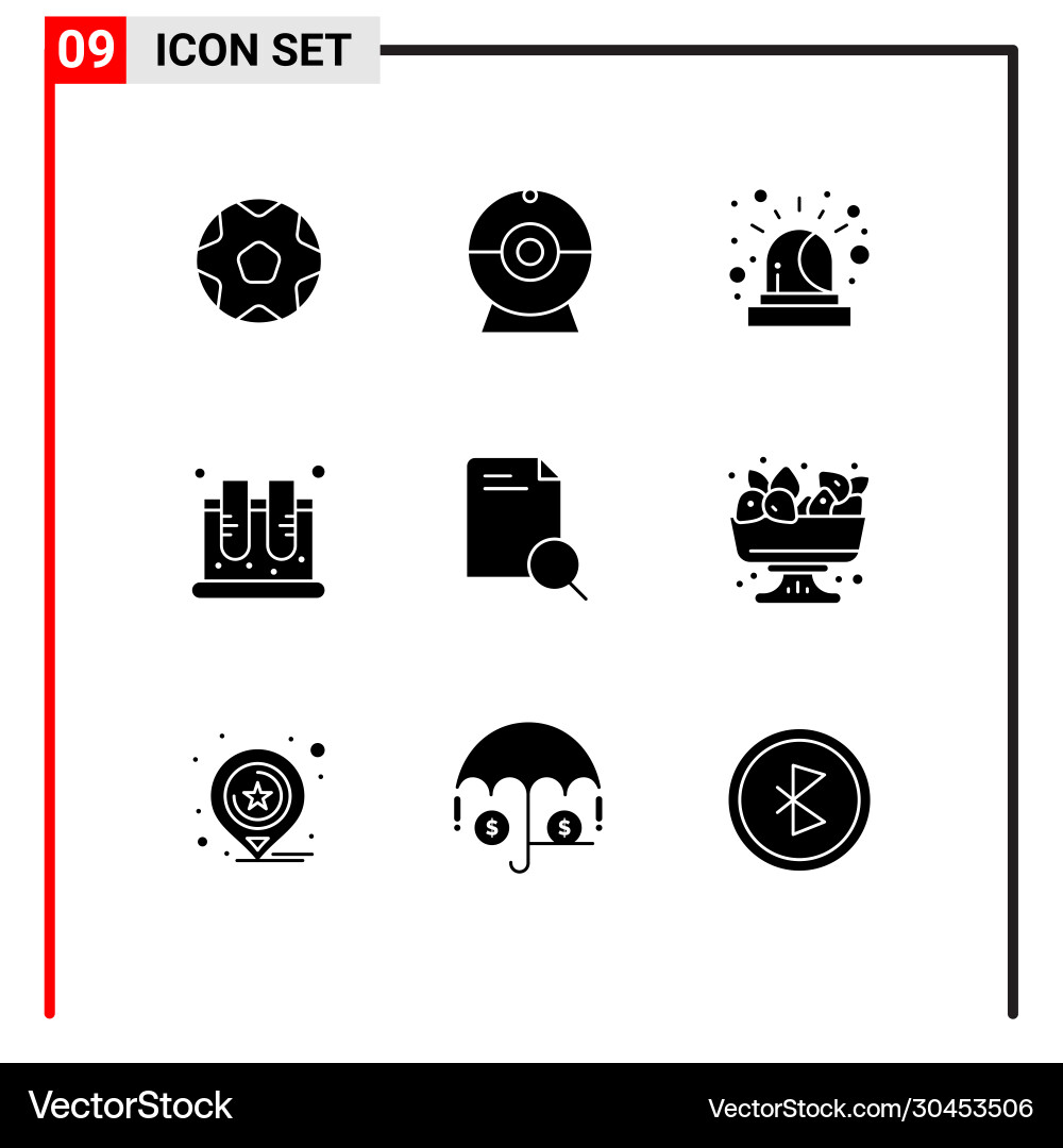 Set 9 solid glyphs on grid for file search Vector Image