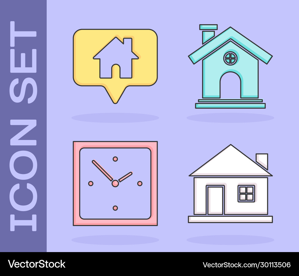Set house map pointer with clock Set house map pointer with clock vector image