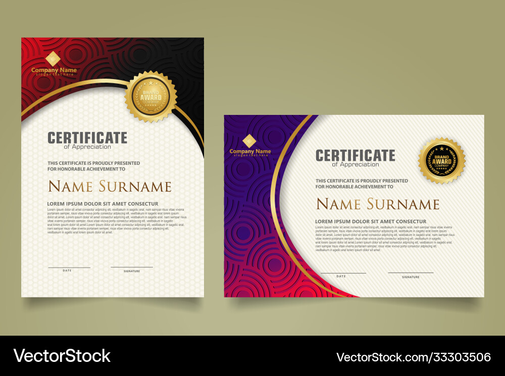 Set modern certificate template with round lines Set modern certificate template with round lines Vector Image