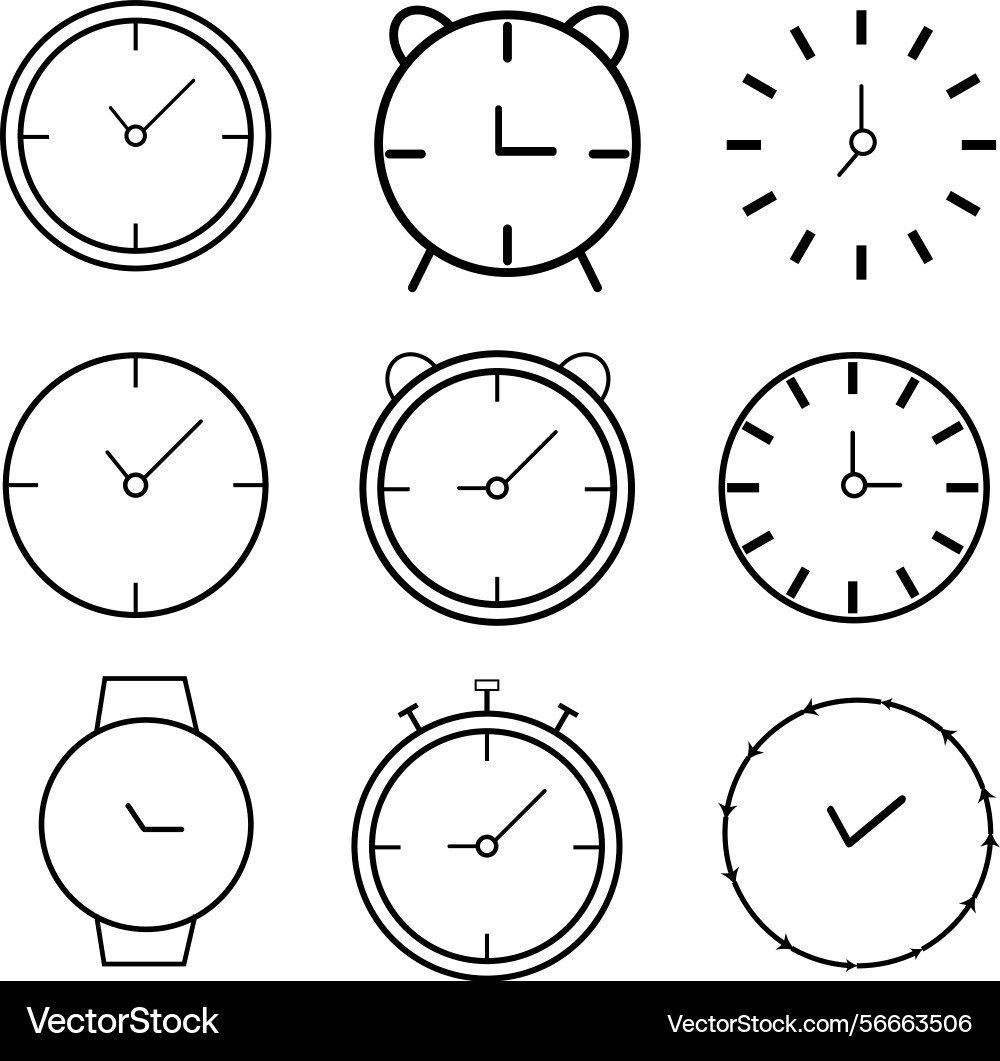 Time and clock line icons editable stroke pixel vector image