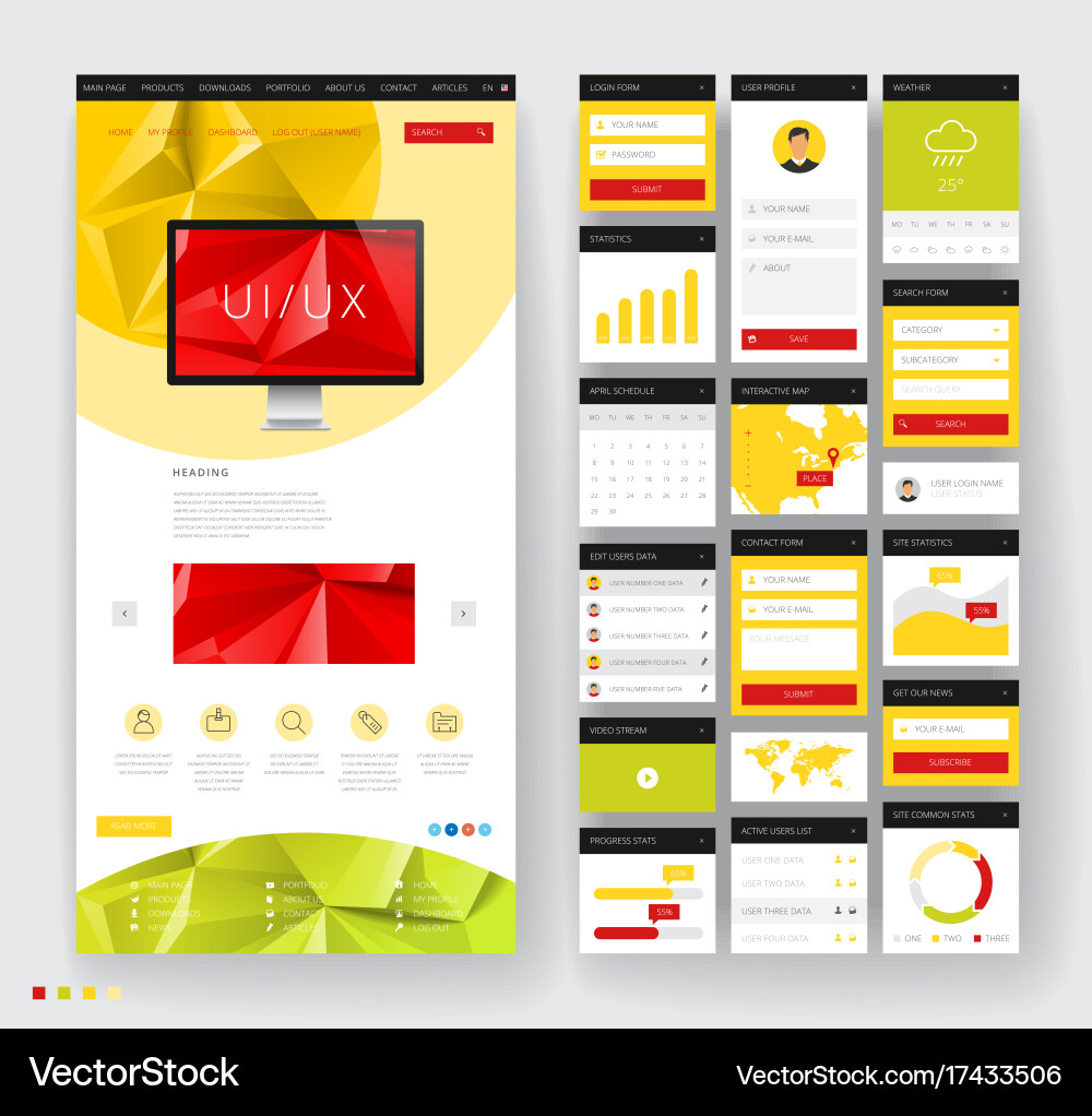 Website template design with interface elements Vector Image
