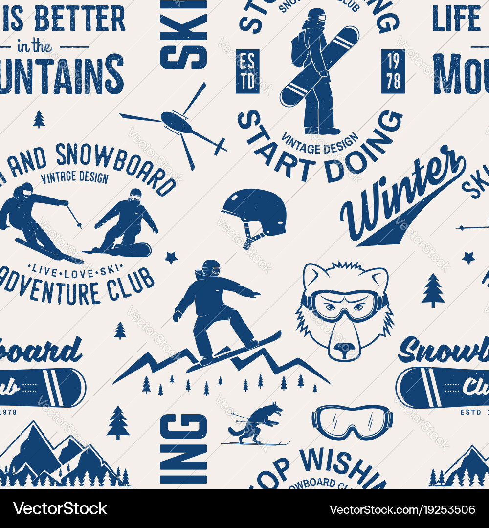 Winter Ski & Snowboard Pattern Vector Image